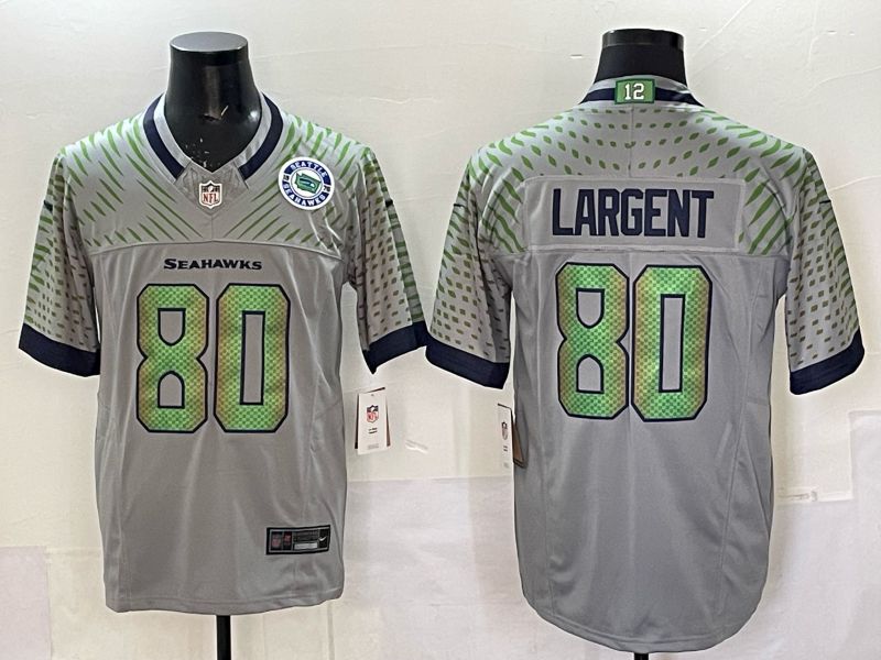 Men 2025 Seattle Seahawks #80 Largent Grey 5th generation Throwback Nike Limited NFL Jersey style 03